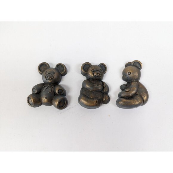 Homco 2 1/2" Teddy Bear Wall Plaques 3 Piece Blue & Gold Antiqued Finish #7505 - Picture 1 of 8